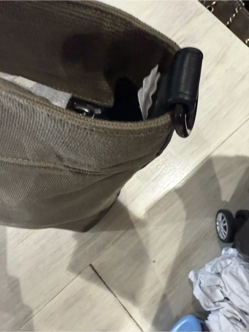 Coach Olive Canvas Tote with Black and Tan Handle Accents